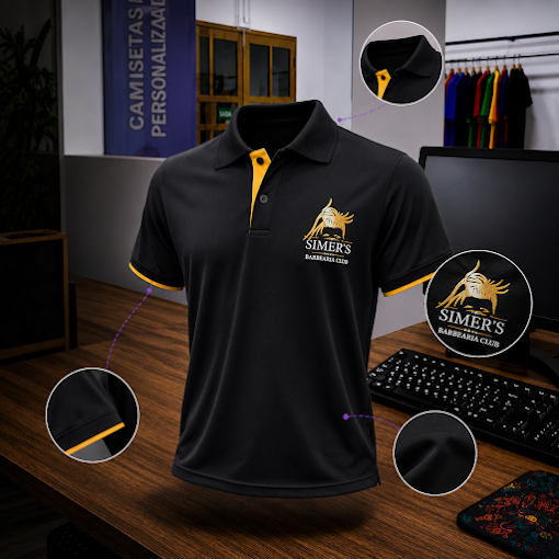 Polo personalizada em poliviscose com logotipo aplicado em DTF